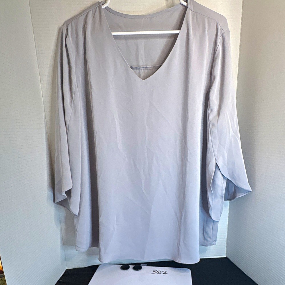 Cold Gentle Cycle Women's XL Gray Chiffon Solid V-Neck 3/4 Sleeve Blouse